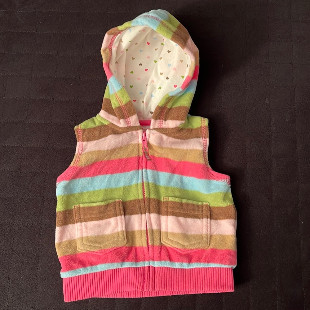 Carters Fleece Stripe Vest with 2 Pockets & a hood. Size 3 months.